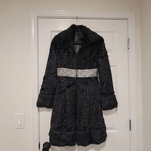 Heart Moon Star Black Teddy Jacket with Rabbit Trim And Silver Accent